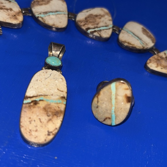 Vintage Navajo Royston Boulder Ribbon Turquoise Sterling Silver by Mike Smith - Picture 2 of 16